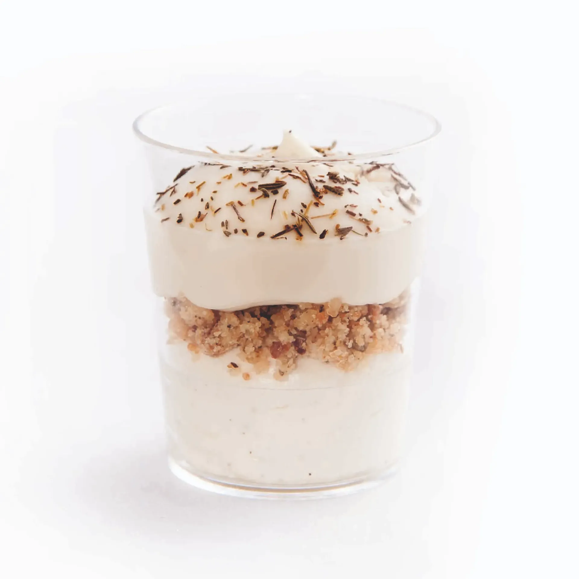 OB VERRINE geitenkaas met honing, crumble van kaas en tijm 50ml x 40